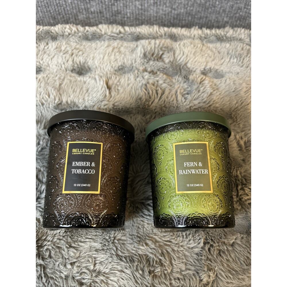 Bellevue Luxury Candles Embossed Glass, 12 oz, 2-Pack